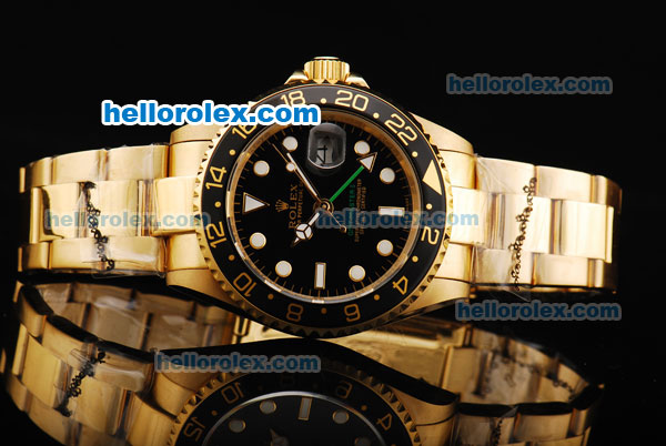 Rolex GMT-Master II 50th Anniversary Automatic Full Gold with Black Dial and Bezel - Click Image to Close